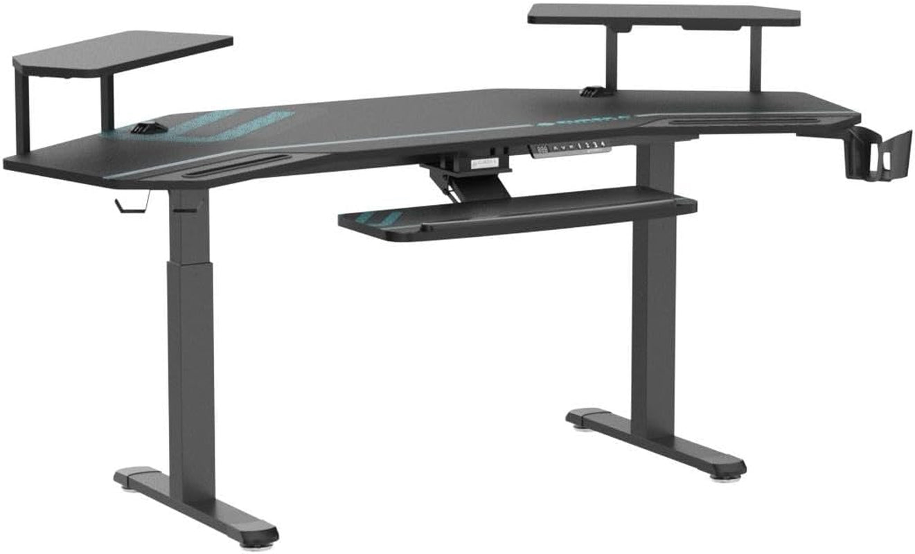 72" Winged Music Production & Gaming Desk – Sit-Stand Studio Table with LED Shelves, Ergonomic Keyboard Tray, and Built-in Device Slots