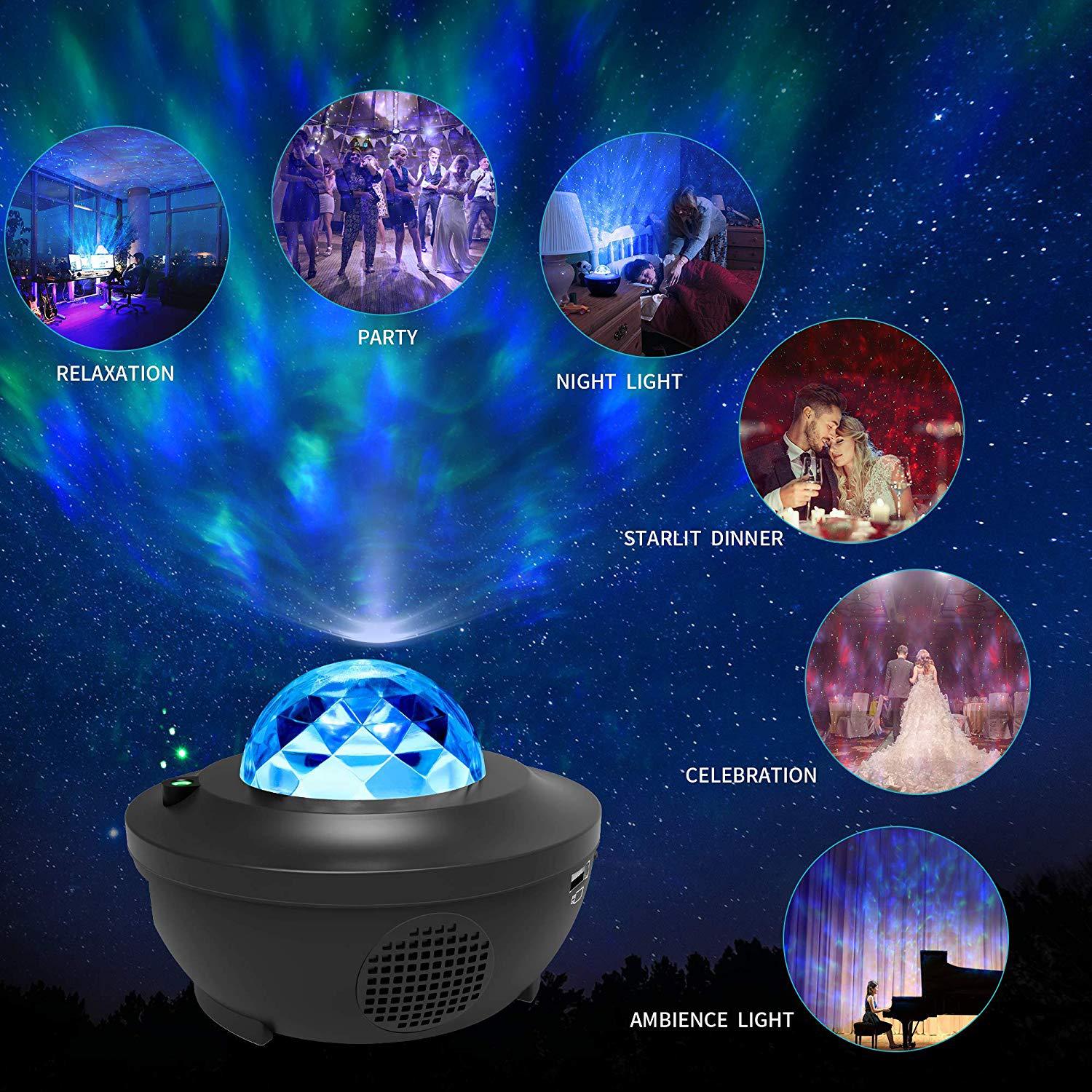StarHaven | LED Star Projector Night Light – Bluetooth Music, Remote Control, USB Rechargeable & 360° Rotating Cosmos