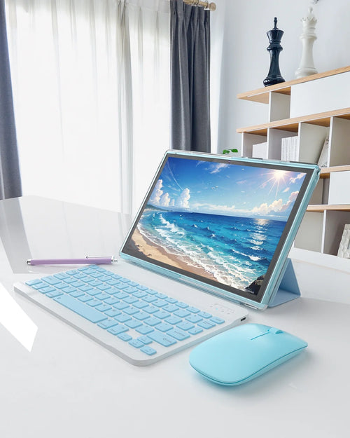 10.1" 2-in-1 Android 14 Tablet Bundle | 32GB Storage (1TB Expandable)| Includes Keyboard, Mouse, Stylus & Case