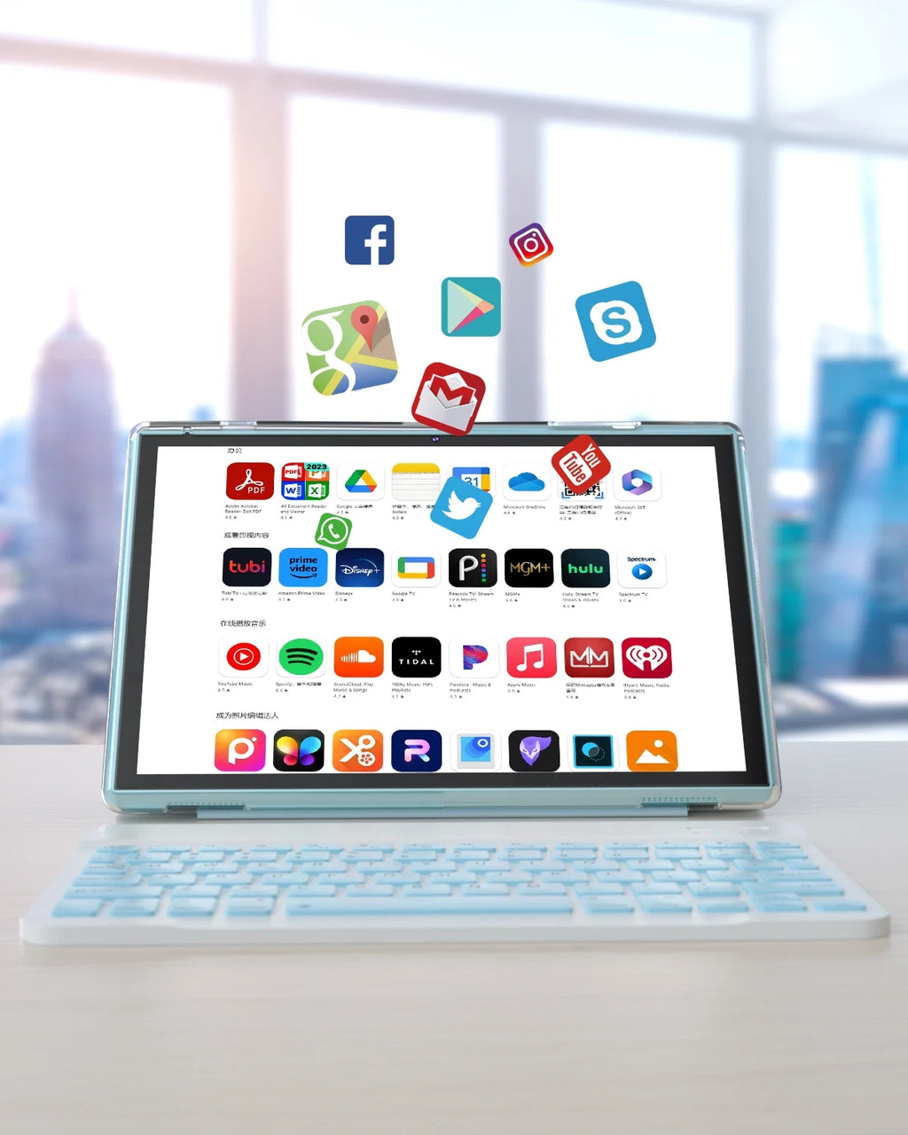 10.1" 2-in-1 Android 14 Tablet Bundle | 32GB Storage (1TB Expandable)| Includes Keyboard, Mouse, Stylus & Case